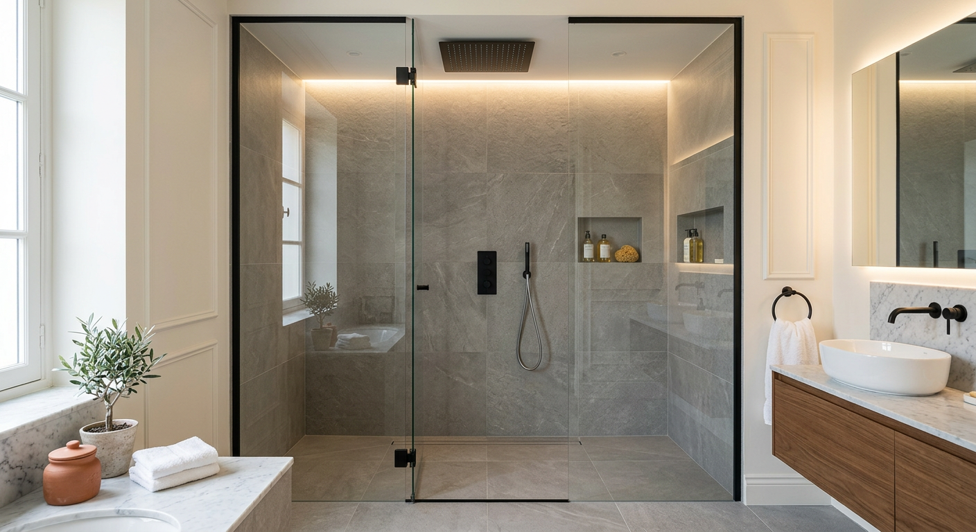 Installation de salle de bain moderne avec douche à l'italienne à Argenteuil