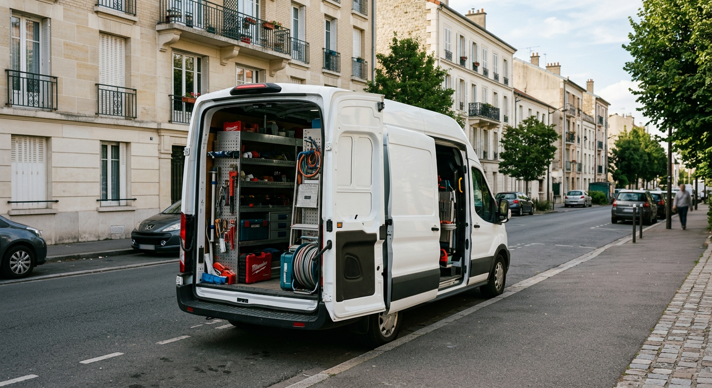 Camionnette plombier Allo Plombier Argenteuil en intervention dans le Val-d'Oise